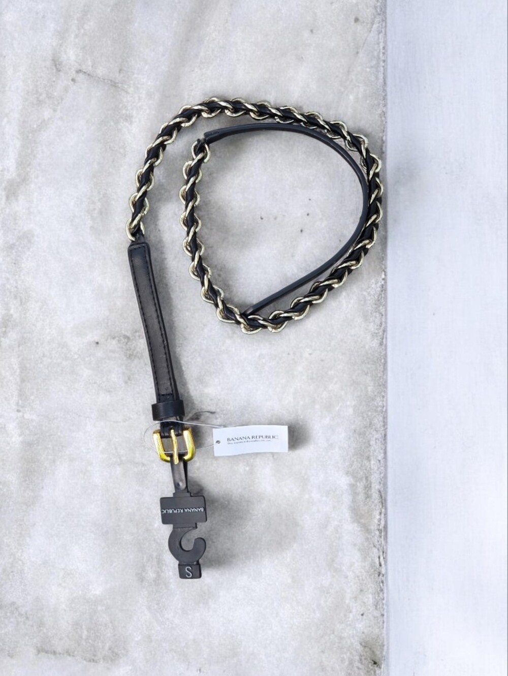 Banana Republic Black Leather & Gold-tone Chain Belt NWT